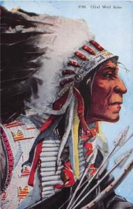 B61/ Native American Indian Postcard c1930 Chief Wolf Robe Headdress 6