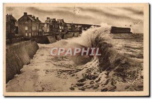 Old Postcard Normandy Arromanches baths wearing the 1944 release dam in heavy...