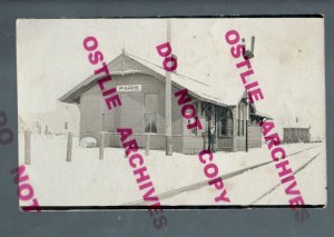 Paris IOWA RPPC c1910 DEPOT TRAIN STATION Snow nr Coggon Central City GHOST TOWN