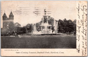 Hartford Connecticut CT, 1905 Corning Fountain, Bushnell Park, Vintage Postcard