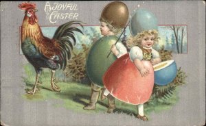 Easter Fantasy Little Girl and Boy Dressed in Egg Armor Play War c1910 Postcard