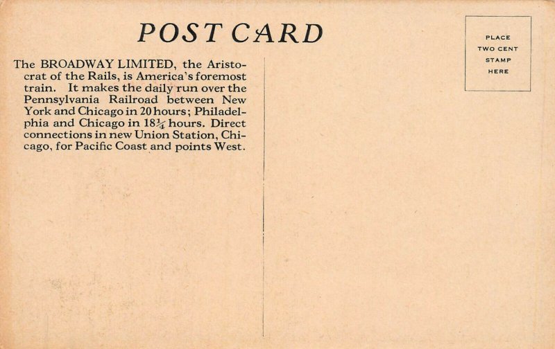 Broadway Limited Train, Pennsylvania Railroad, Early Postcard, Unused 
