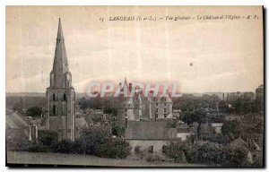 Old Postcard Langeais I and L General view Chateau and the Church