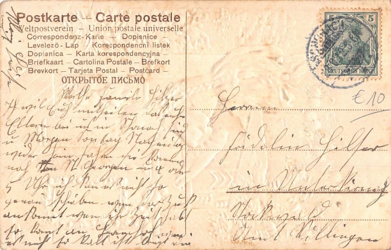 Religious 1912 Girl Praying at Icon Virgin Mary Roses Parents embossed postcard