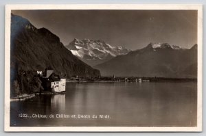 Switzerland Chateau de Chillon et Dents du Midi RPPC Postcard W22