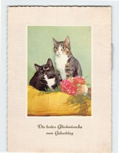 Postcard Die besten Glückwünsche zum Geburtstag with Cats Flowers Picture