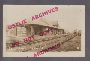 Logan IOWA RPPC 1915 DEPOT Train Station C & NW RR nr Woodbine Missouri Valley