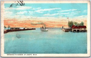 1925 Entrance To Harbor Saint Joseph Michigan MI Boats Ships Posted Postcard