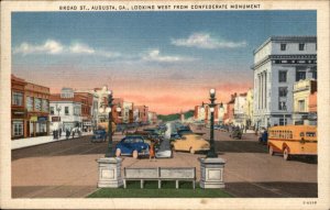Augusta Georgia Broad Street School Bus Hotel Shops c1930-50s Vintage Postcard