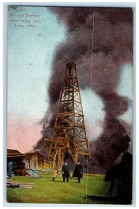 c1910 Oil Tower, Oil Well Burning After Being Shot Lima Ohio OH Postcard