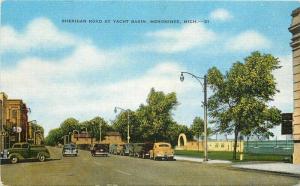 Autos 1930s Sheridan Yacht Basin Menominee Michigan Postcard Kropp 4057