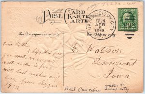 c1910s Easter PC Oakes & Sioux City Railway RPO Cancel W Watson Dumont IA A279
