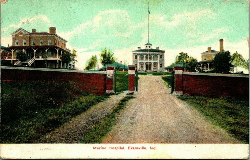 US Marino Ospedale Evansville Indiana IN 1909 Vtg Cartolina Litho-Chorme