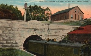 Vintage Postcard 1915 Electric Engine Entering St. Clair Tunnel Port Huron MI