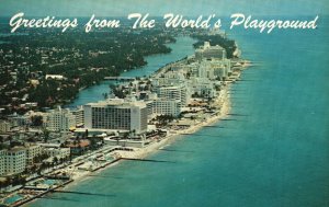 Vintage Postcard Greetings From World's Playground Beach Hotels Miami Florida