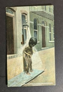 Mint Vintage Girl Taking a Bath in the Street Panama City Illustrated Postcard