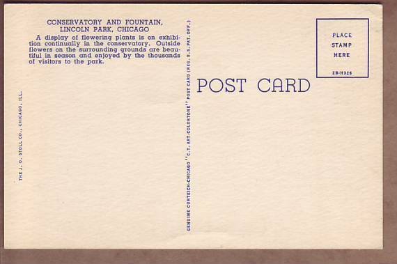 IL Lincoln Park Conservatory and Fountain Chicago Illinois Linen Curteich Postca