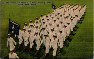 Linen Postcard Wave Drill Team US Naval Training Center Great Lakes Illinois