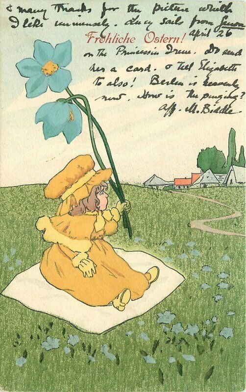 Arts Crafts Girl Flower Field Artist impression 1906 Postcard 21-1678