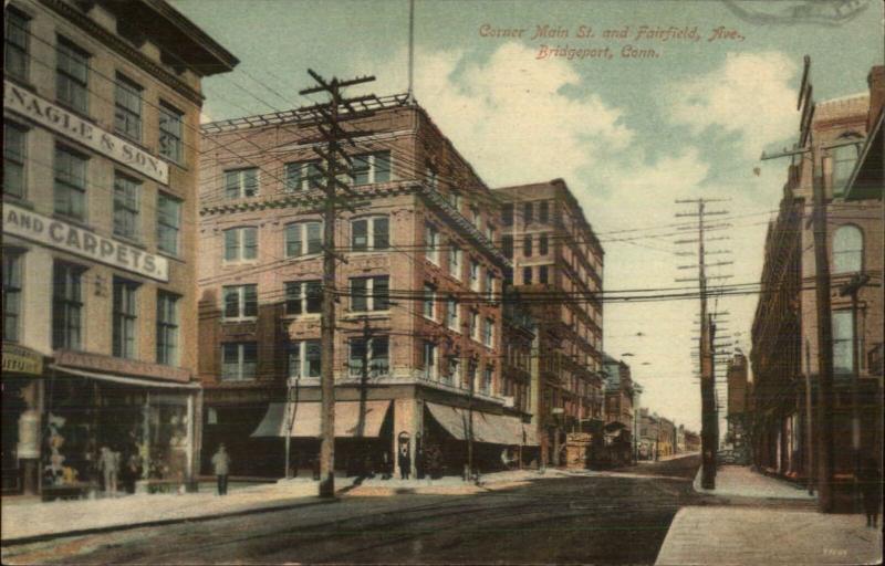 Bridgeport CT Corner of Main & Fairfield 1909 Used Postcard