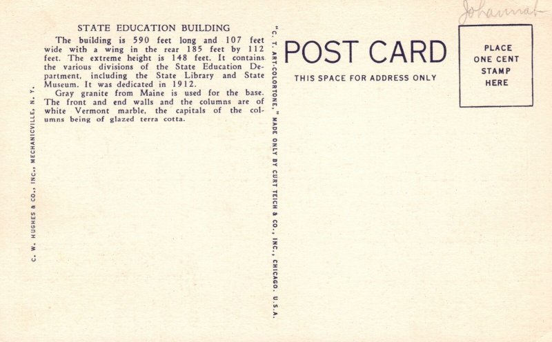 Vintage Postcard State Education Building Historic Landmark Albany New York NY