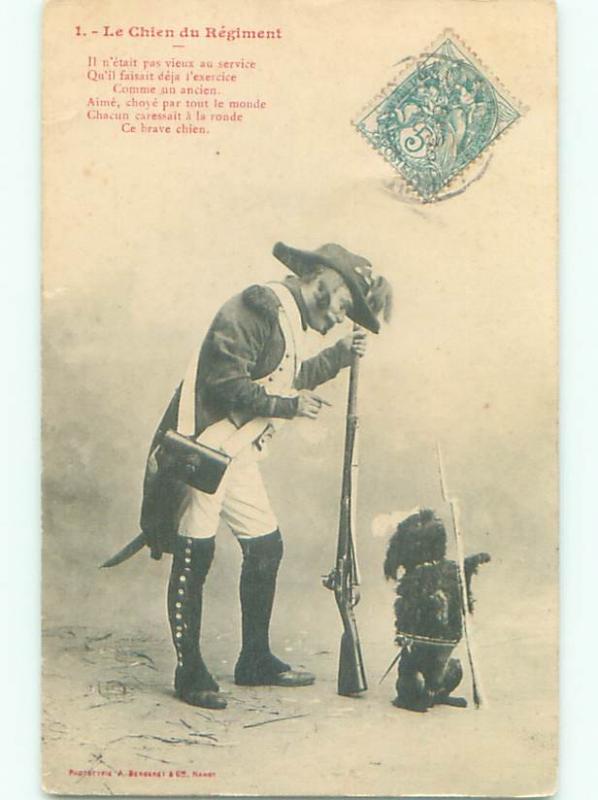 foreign 1904 Military DOG BEGGING BESIDE EUROPEAN SOLDIER AC2574