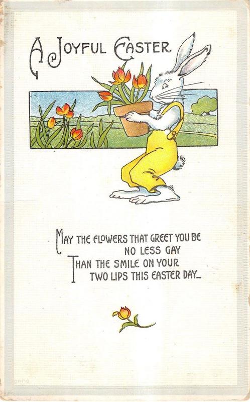 Easter Greetings Fantasy Dressed Bunny With Well Wishes Poem Antique PC V13156