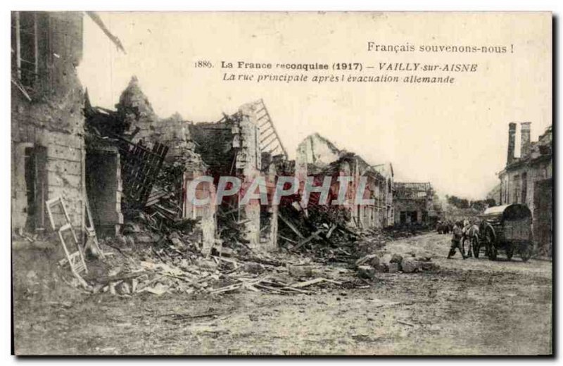 Vailly sur Aisne Old Postcard Main Street after the German & # 39evacuation