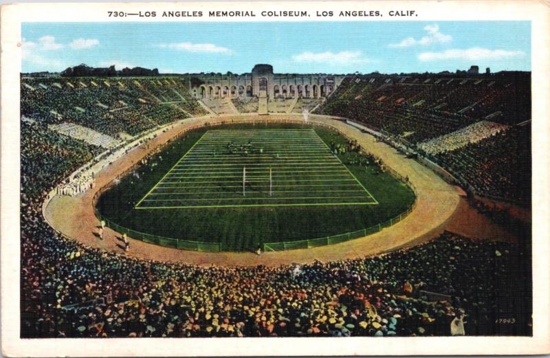 Los Angeles Memorial Coliseum CA California Vintage Linen Postcard D35