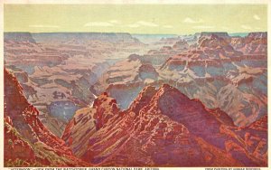 Grand Canyon Nat'l Park, 1941 Afternoon View From Watchtower, Vintage Postcard