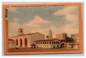 Vintage 1930's Postcard Union Station Post Office Los Angeles California