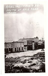 RPPC Postcard Front Street South Railroad Tracks Real Photo Wyoming, WY, Rawling