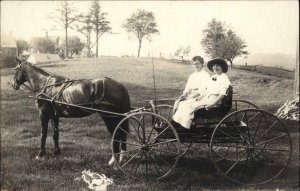 Mother and Daughter in Horse Drawn Carriage Real Photo c1910 Vintage Postcard