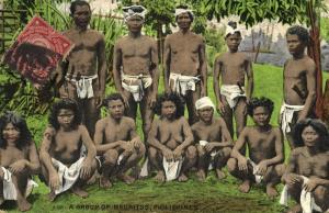 philippines, Group of Native Negritos, Nude Women and Armed Warriors (1910s)