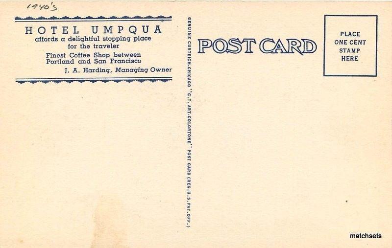 1940s Hotel Umpqua Interior Entrance Roseburg Oregon Linen Teich postcard 1047