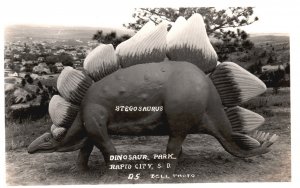 Postcard Real Photo Stegosaurus Dinosaur Park Rapid City South Dakota Bell RPPC
