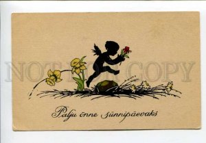 423178 Happy Birthday SILHOUETTE FAIRY Flowers OLD Estonia PC