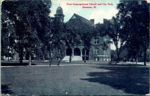 Vtg Postcard 1909 First Congregational Church and City Park - Evanston Illinois