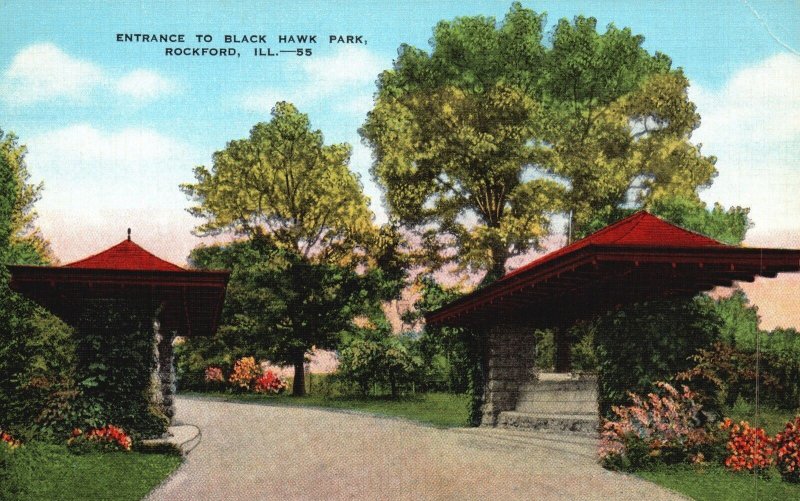 Vintage Postcard Entrance to Blackhawk Park Recreational Place Rockford Illinois 