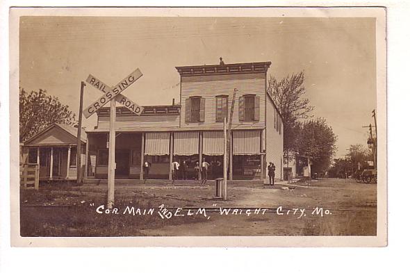 Real Photo, Main, Elm, Railroad Crossing Sign, Wright City, Missouri, Used 1910