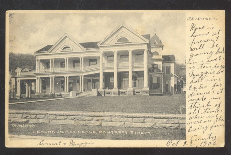 BRADFORD PENNSYLVANIA PA. L EMORY JR. RESIDENCE CONGRESS ST. VINTAGE POSTCARD