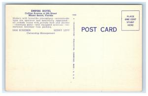 Postcard Empire Hotel, Miami Beach, Florida FL linen D20