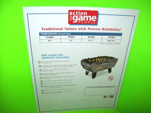 Action Soccer Sales FLYER Sheet For Foosball Table Arcade Game Great American