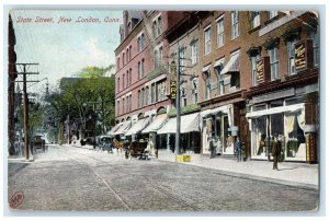 1908 State Street Railway Dirt Road Carriage Car New London Connecticut Postcard