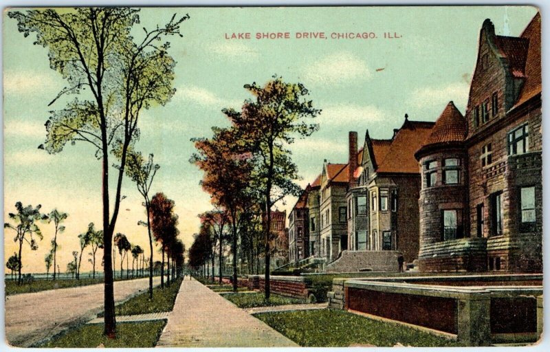 c1910s Chicago, IL Lake Shore Drive Litho Photo Residential Houses Postcard A60