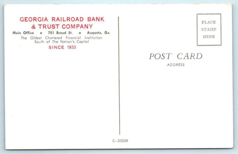 AUGUSTA, GA ~ Broad Street Scene GEORGIA RAILROAD BANK & TRUST c1960s  Postcard 