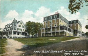 Vintage Postcard Peaks Island House and Coronado Union Hotel Peaks Island ME