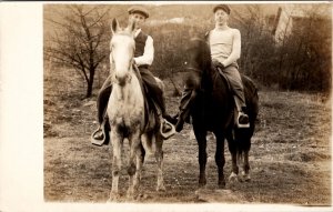 RPPC Young Men Beautiful Horses Riding Horseback c1908 Real Photo Postcard Z5