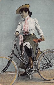 BEAUTIFUL YOUNG WOMAN ON STYLISH BICYCLE-FAHRRAD-BICICLETTA~1900s GERMAN POSTCRD