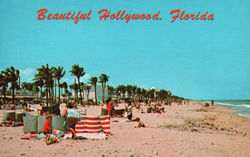 Vintage Postcard Fun Spots Beautiful Clear Water White Sand Beaches Hollywood FL 